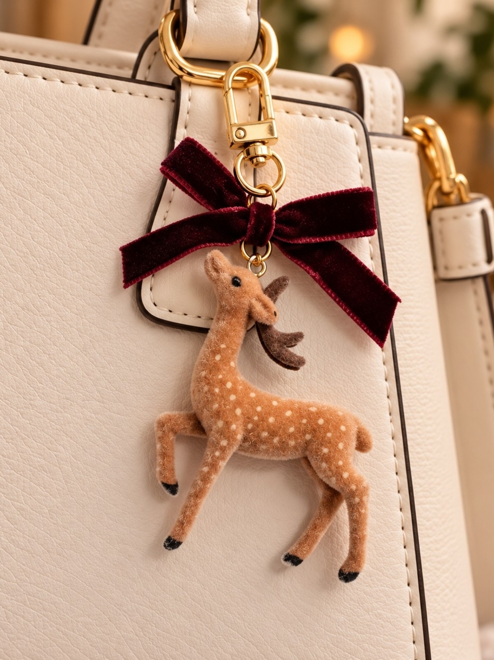 Brand New Fawn Reindeer & Velvet Bow Purse Bag Charm New